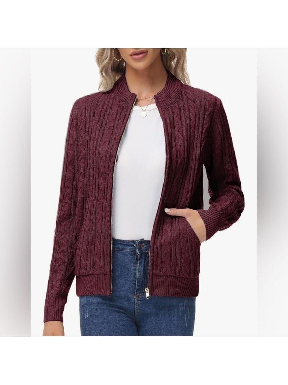 Red Full Zip Sweater Extra Large